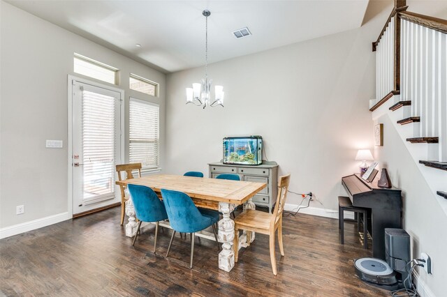 4220 Colton Dr, Carrollton, TX 75010 - dining area featuring a chandelier, healthy amount of natural light, and dark wood finished floors