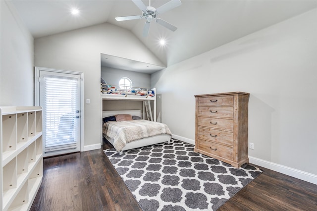 4220 Colton Dr, Carrollton, TX 75010 - bedroom featuring wood finished floors, baseboards, a ceiling fan, recessed lighting, and high vaulted ceiling