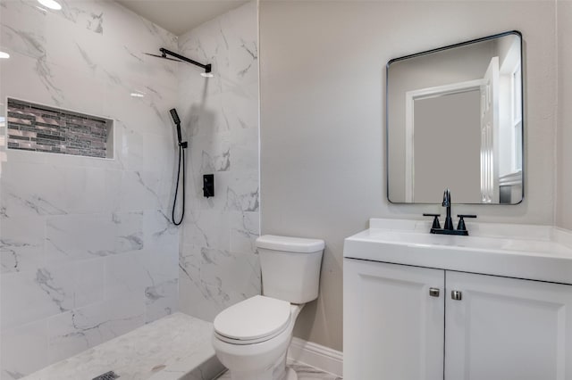 1326 Taperwicke Dr, Dallas, TX 75232 - full bath featuring toilet, a marble finish shower, vanity, and baseboards