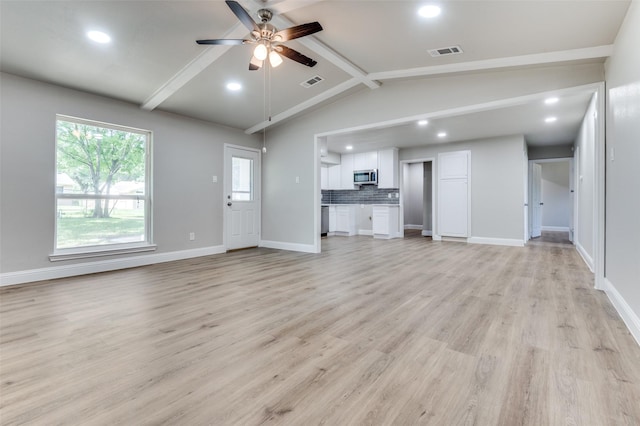 1326 Taperwicke Dr, Dallas, TX 75232 - unfurnished living room with ceiling fan, light wood-style flooring, recessed lighting, and baseboards