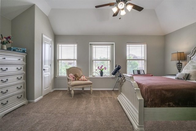 921 Yarwood Way, Burleson, TX 76028 - carpeted bedroom featuring lofted ceiling, baseboards, and a ceiling fan