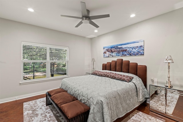 124 Robin Hood Way, Gun Barrel City, TX 75156 - bedroom with recessed lighting, baseboards, ceiling fan, and wood finished floors