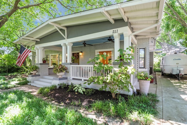 211 N Waddill St, Mckinney, TX 75069 - craftsman-style home with a ceiling fan, a porch, and brick siding