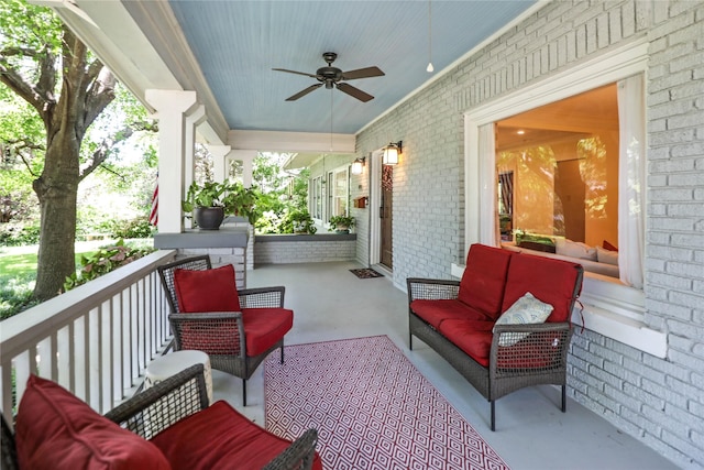 211 N Waddill St, Mckinney, TX 75069 - covered porch featuring a ceiling fan and an outdoor hangout area