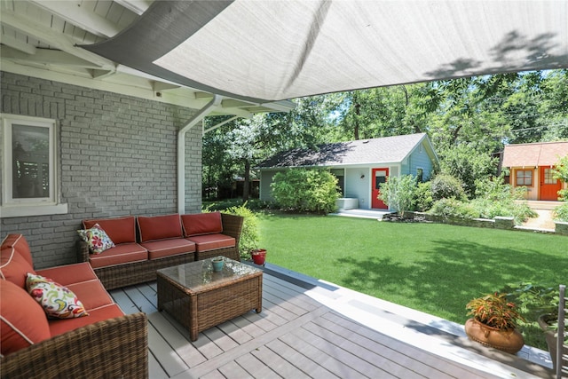 211 N Waddill St, Mckinney, TX 75069 - deck with an outdoor hangout area, a lawn, and an outdoor structure