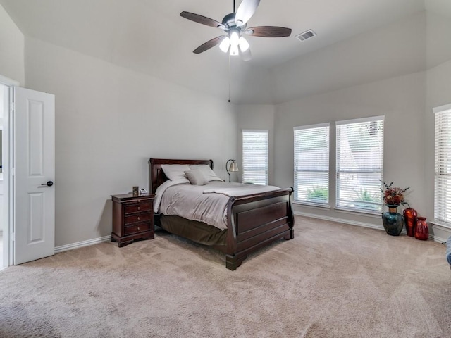 2201 Mountain Creek Ct, Wylie, TX 75098 - carpeted bedroom featuring baseboards, high vaulted ceiling, and a ceiling fan