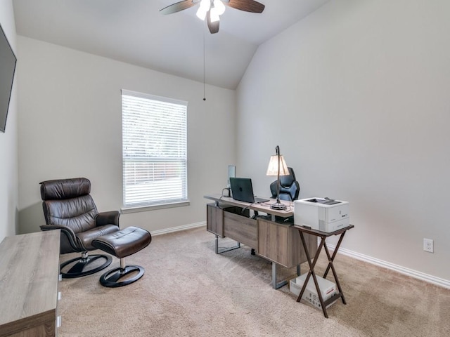 2201 Mountain Creek Ct, Wylie, TX 75098 - carpeted office featuring lofted ceiling, a ceiling fan, and baseboards