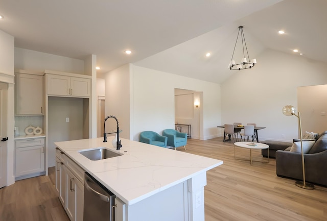 2836 Ave L, Fort Worth, TX 76105 - kitchen with a sink, open floor plan, stainless steel dishwasher, light wood-type flooring, and recessed lighting