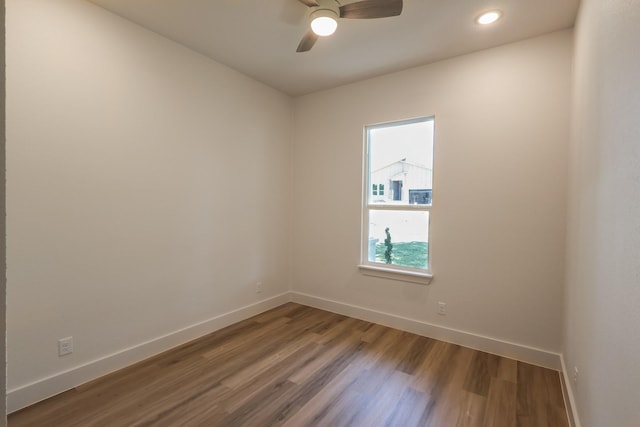 2836 Ave L, Fort Worth, TX 76105 - spare room with baseboards, dark wood-type flooring, ceiling fan, and recessed lighting