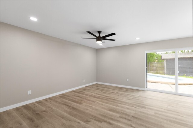 1013 Nueva Tierra St, Grand Prairie, TX 75052 - empty room with a ceiling fan, baseboards, light wood-style flooring, and recessed lighting