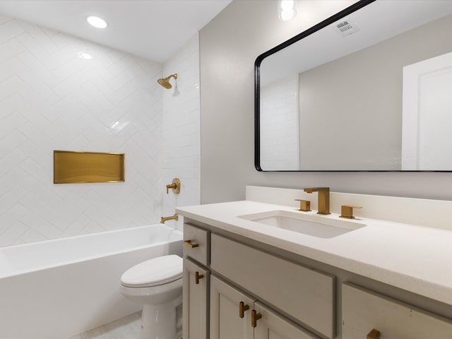 1013 Nueva Tierra St, Grand Prairie, TX 75052 - bathroom with toilet, vanity, shower / tub combination, and recessed lighting