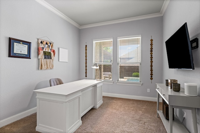 1020 Highpoint Way, Roanoke, TX 76262 - home office with light carpet, ornamental molding, and baseboards