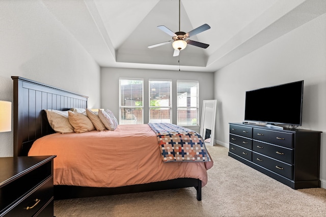 1020 Highpoint Way, Roanoke, TX 76262 - bedroom with a raised ceiling, light carpet, a ceiling fan, and baseboards