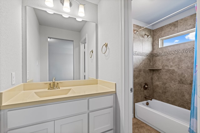 1020 Highpoint Way, Roanoke, TX 76262 - bathroom featuring shower / tub combo with curtain and vanity