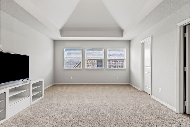 1020 Highpoint Way, Roanoke, TX 76262 - unfurnished living room with carpet flooring, a tray ceiling, and baseboards