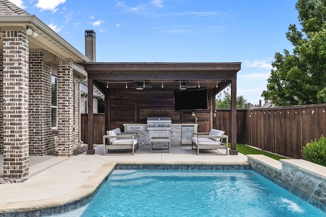 1020 Highpoint Way, Roanoke, TX 76262 - view of pool with a fenced backyard, a patio area, and ceiling fan