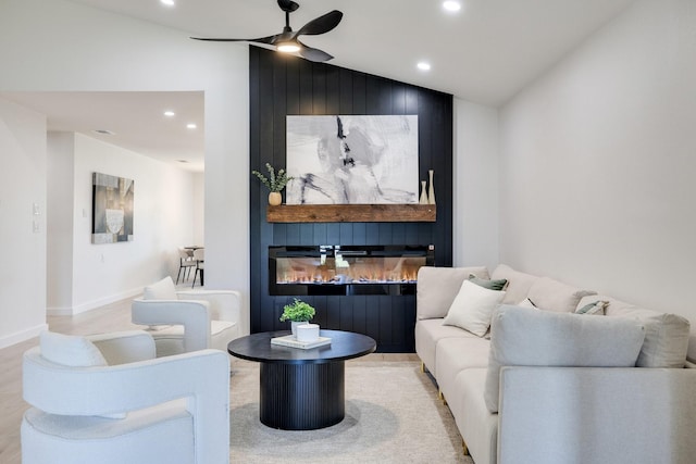 4128 Blackwillow Dr, Mesquite, TX 75150 - living room featuring lofted ceiling, ceiling fan, recessed lighting, and baseboards