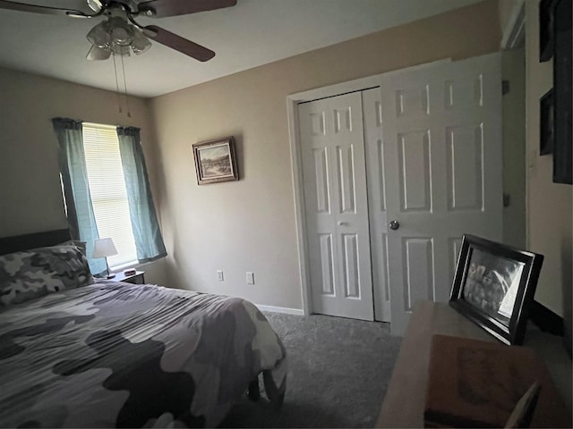 609 S 3rd St, Sanger, TX 76266 - bedroom with carpet floors, a closet, and a ceiling fan