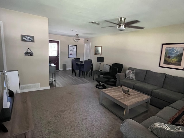 609 S 3rd St, Sanger, TX 76266 - carpeted living room with ceiling fan and baseboards