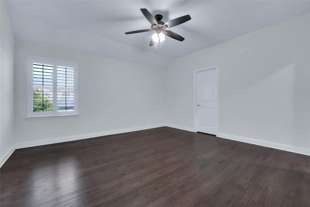 1070 Great Meadow Dr, Allen, TX 75013 - spare room featuring dark wood finished floors, baseboards, ceiling fan, and vaulted ceiling