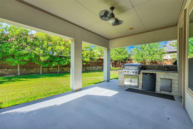 1070 Great Meadow Dr, Allen, TX 75013 - view of patio / terrace with ceiling fan and a sink