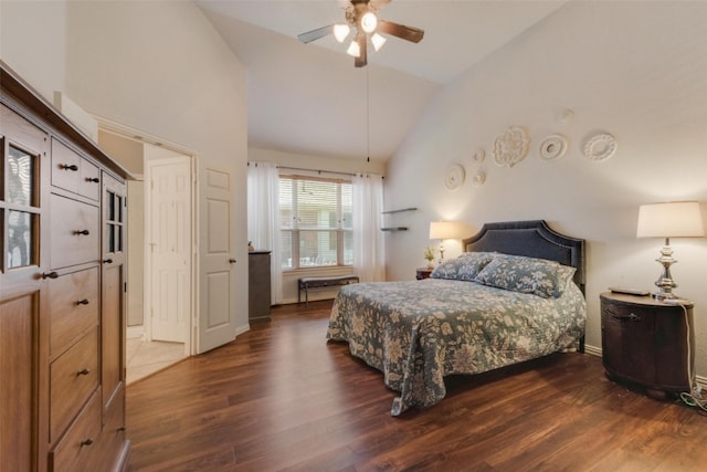 1522 Farm Dl, Allen, TX 75002 - bedroom with wood finished floors, high vaulted ceiling, a ceiling fan, and baseboards