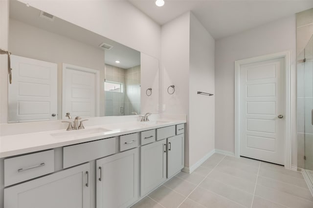 3229 Loftwood Ln, Anna, TX 75409 - full bathroom featuring a stall shower, double vanity, and tile patterned floors