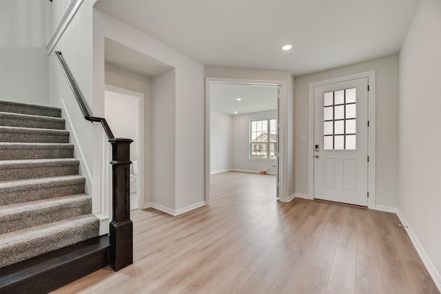 3229 Loftwood Ln, Anna, TX 75409 - foyer with stairs, light wood-type flooring, and recessed lighting