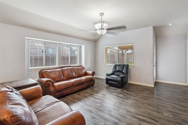 409 Hoover Ave, Lavon, TX 75166 - living area with wood finished floors, a ceiling fan, and lofted ceiling
