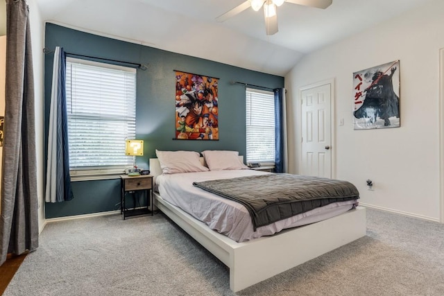 431 Lakefield Dr, Murphy, TX 75094 - bedroom with carpet, a ceiling fan, baseboards, and lofted ceiling