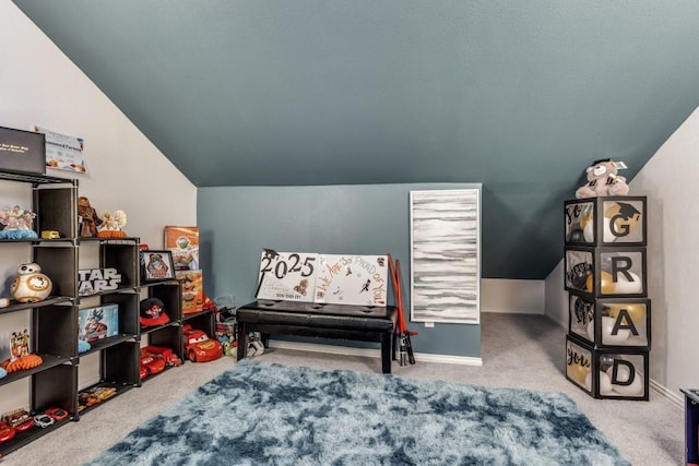 431 Lakefield Dr, Murphy, TX 75094 - bedroom featuring vaulted ceiling, carpet floors, and baseboards