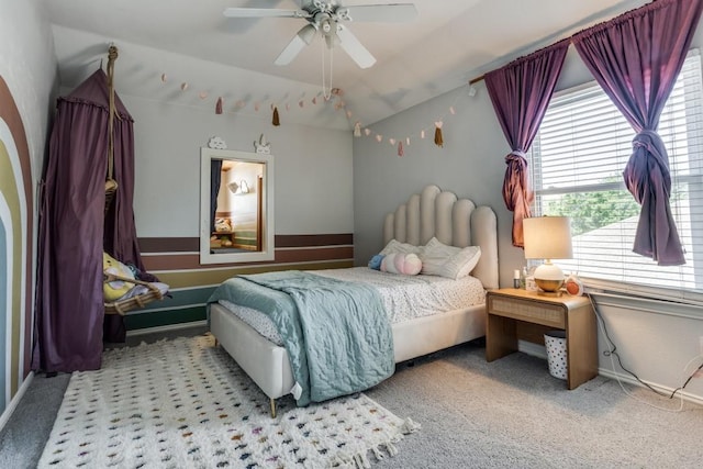 431 Lakefield Dr, Murphy, TX 75094 - bedroom featuring carpet flooring, a ceiling fan, vaulted ceiling, and baseboards