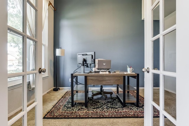 431 Lakefield Dr, Murphy, TX 75094 - home office featuring french doors, carpet, and baseboards