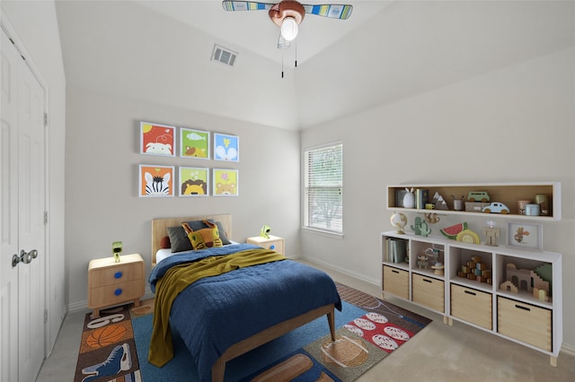 3816 Appleton Ln, Flower Mound, TX 75022 - bedroom featuring a ceiling fan and high vaulted ceiling