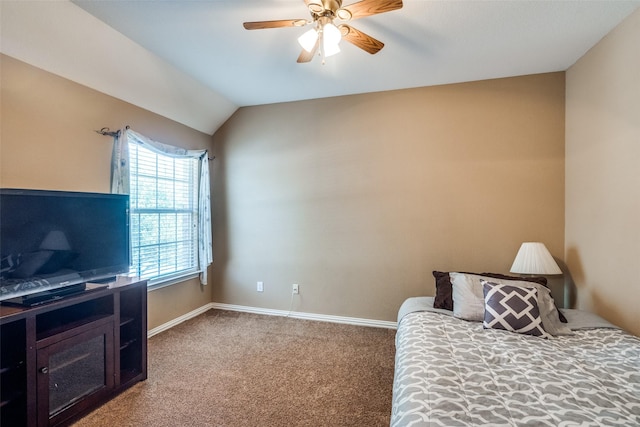 8017 Stonehill Dr, Plano, TX 75025 - bedroom with carpet floors, baseboards, a ceiling fan, and vaulted ceiling