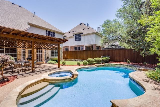 8017 Stonehill Dr, Plano, TX 75025 - view of pool with a fenced backyard, a patio area, and a pool with connected hot tub
