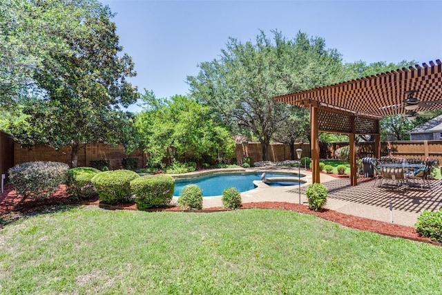 8017 Stonehill Dr, Plano, TX 75025 - view of swimming pool with ceiling fan, an in-ground hot tub, and a patio area