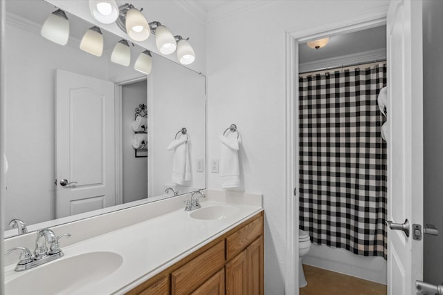 12319 N Emerald Ranch Ln, Forney, TX 75126 - bathroom with toilet, double vanity, and ornamental molding
