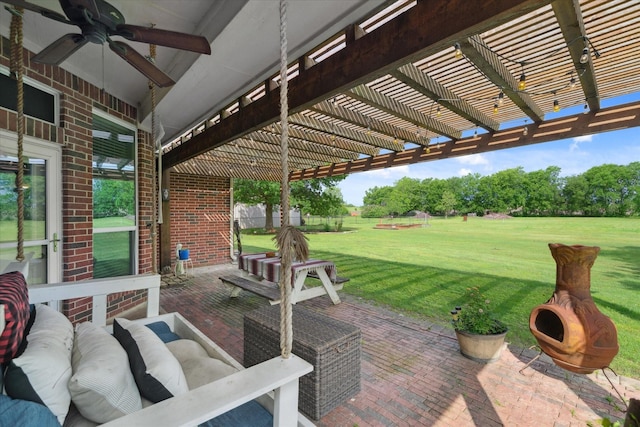 12319 N Emerald Ranch Ln, Forney, TX 75126 - view of patio featuring a pergola, a ceiling fan, and an outdoor living space