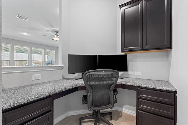 952 Sweeping Butte Dr, Fort Worth, TX 76052 - office with built in study area, light tile patterned floors, and a ceiling fan