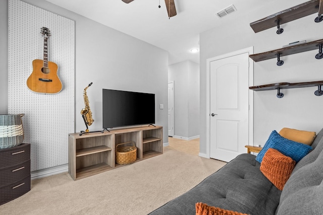 952 Sweeping Butte Dr, Fort Worth, TX 76052 - living room featuring light carpet, a ceiling fan, and baseboards