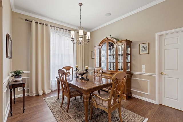 936 Medinah Dr, Fairview, TX 75069 - dining area with a chandelier, dark wood-type flooring, and ornamental molding