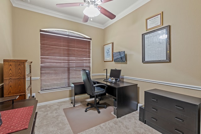 936 Medinah Dr, Fairview, TX 75069 - carpeted office space with a ceiling fan, crown molding, and baseboards