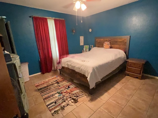 107 W Bayside Dr, Mabank, TX 75156 - bedroom with tile patterned flooring, ceiling fan, and baseboards