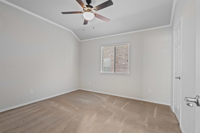 1016 Camp Verde Dr, Forney, TX 75126 - spare room with crown molding, carpet, lofted ceiling, a ceiling fan, and baseboards