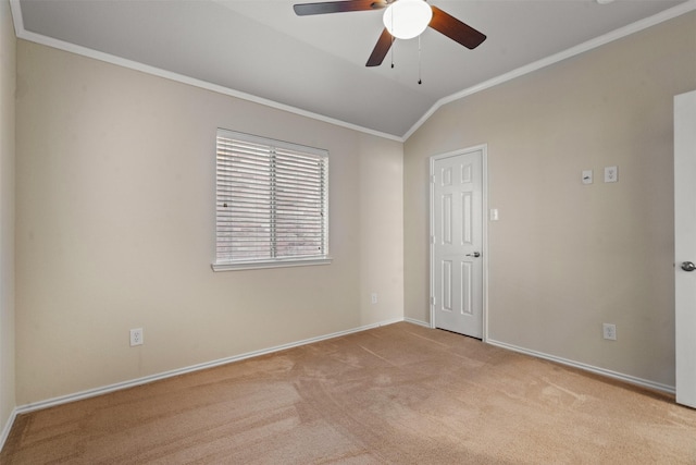 1016 Camp Verde Dr, Forney, TX 75126 - spare room featuring ornamental molding, baseboards, lofted ceiling, a ceiling fan, and carpet flooring