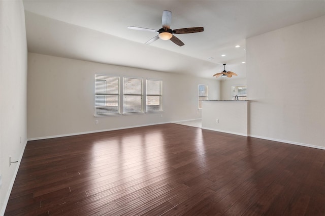 1016 Camp Verde Dr, Forney, TX 75126 - unfurnished living room with a ceiling fan, dark wood finished floors, baseboards, and recessed lighting