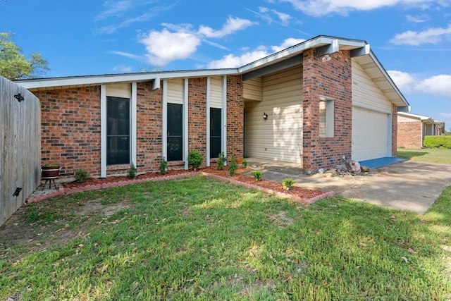 4028 Engleman St, Fort Worth, TX 76137 - mid-century inspired home with brick siding, an attached garage, a front yard, and concrete driveway