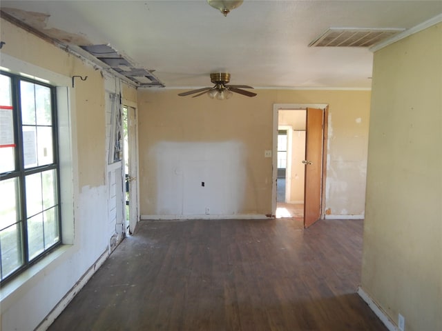 7519 Henderson Gin Rd, Shreveport, LA 71107 - unfurnished room with wood finished floors, plenty of natural light, ceiling fan, and crown molding