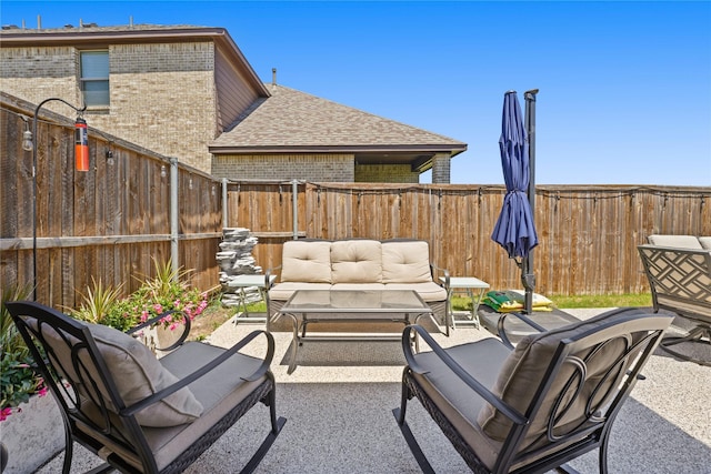 3409 Melrose Ct, Wylie, TX 75098 - fenced backyard with an outdoor living space and a patio